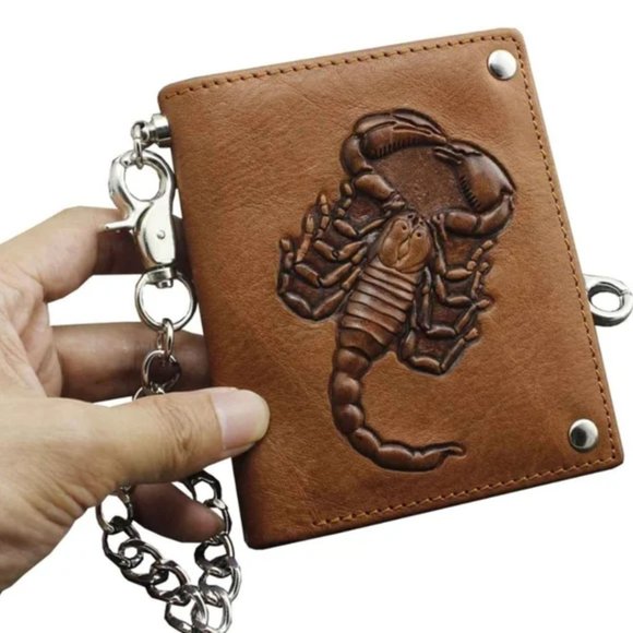 New Men's wallet Biker Trucker Leather Wallet SCORPION - Picture 6 of 7